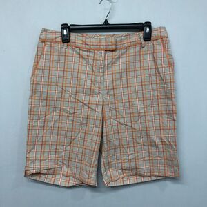 Lady Hagen Women Bermuda Chino Plaid Golf Shorts Size 10 Orange B288 -28